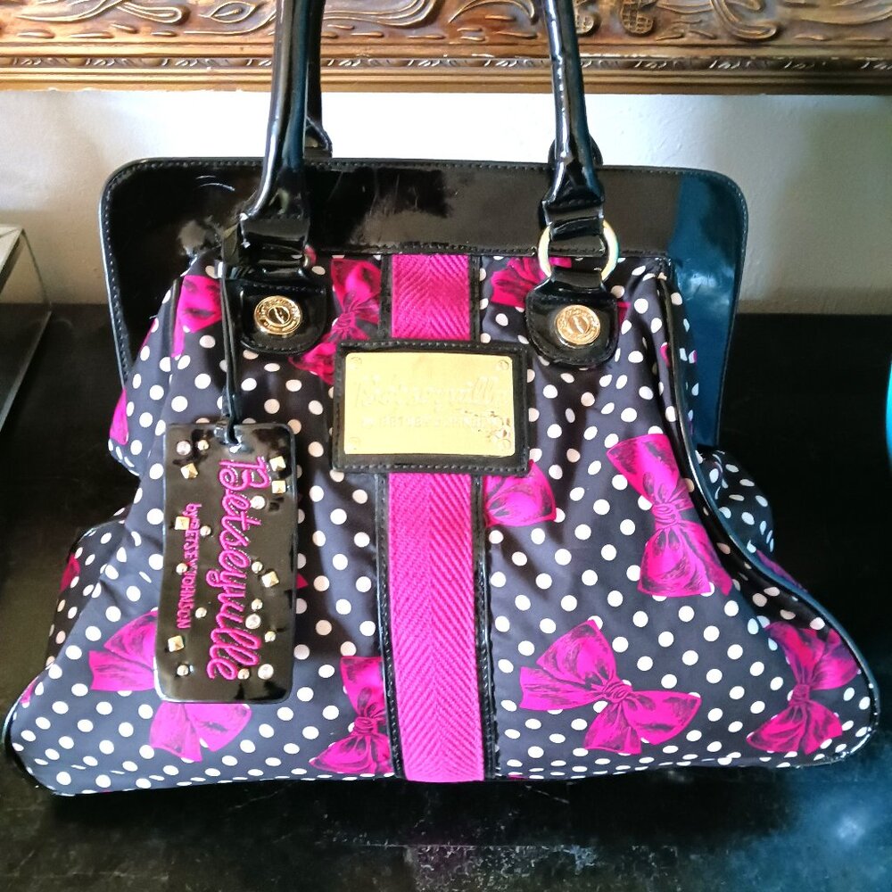 Betsey Johnson Cloth and Patent Leather Medium Tote.
